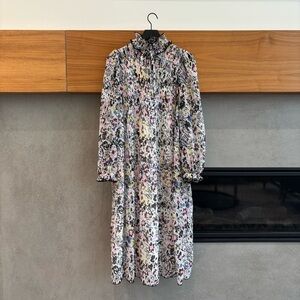 GANNI FLORAL PRINTED PLEATED GEORGETTE MIDI DRESS, SIZE 4